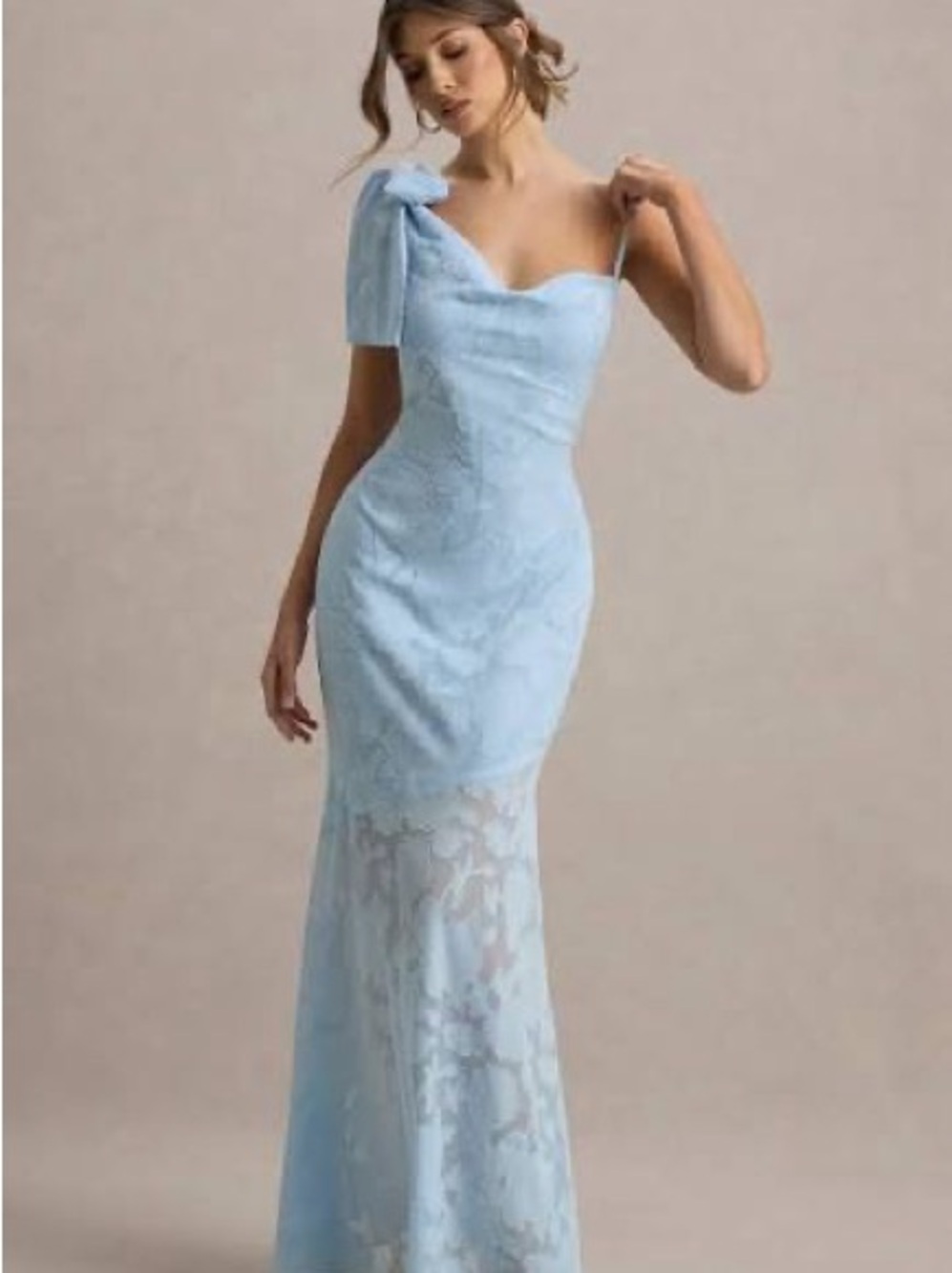 Club L London Sky Blue One-Shoulder Lace Evening Gown